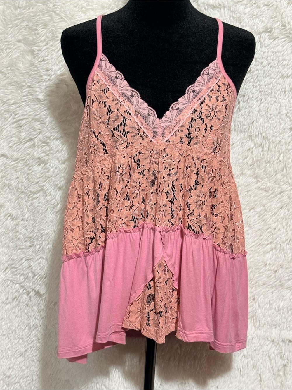 POL Pink Lace-Front Camisole with Ruffle Hem